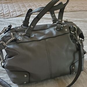 Gray faux leather handbag